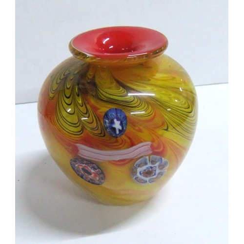 399 - Modernist Murano Yellow/Orange Orb Vase