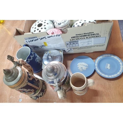 460 - Box of various ceramics and steins (Qty)