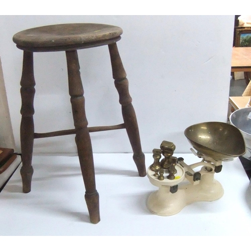 110 - Set of boots of Nottingham weighing scales with brass weights together with a vintage penny shaped w... 