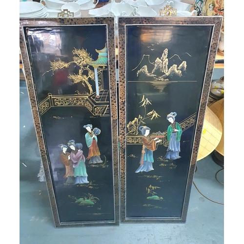 148 - Pair of hand-painted Japanese lacquered panels (2),

Both measure approx 92 x 31 cm