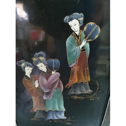 148 - Pair of hand-painted Japanese lacquered panels (2),

Both measure approx 92 x 31 cm