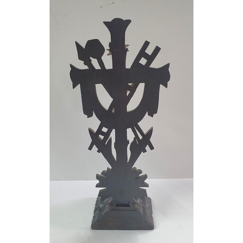 291 - Late 19thc French hand-carved, ebonised wooden Christ on cross,

48 cm tall