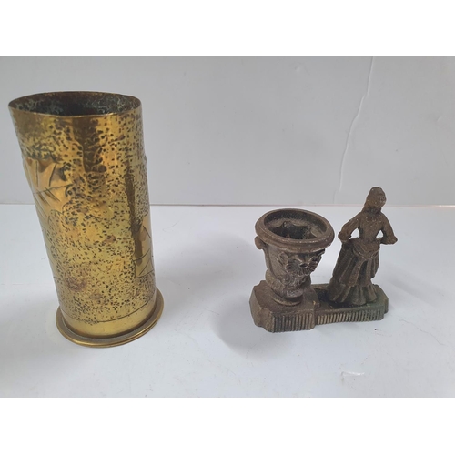 156 - Small WW1 trench art shell together with another small metal item (2)