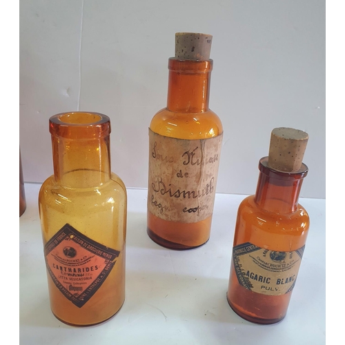 167 - Six, various sized French antique brown glassed Chemist/vets bottles, some retaining original labels... 