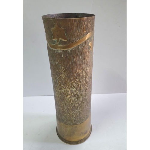 171 - WW1 trench Art shell vase, with Rose decoration