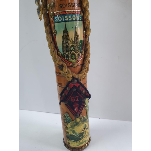 181 - Late 20thC French Folk Art Military baton depicting which tours a particular soldier served and ofte... 