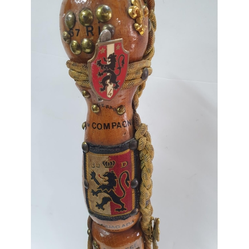 181 - Late 20thC French Folk Art Military baton depicting which tours a particular soldier served and ofte... 