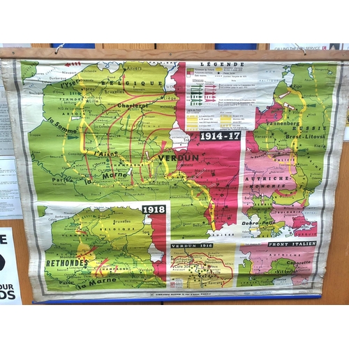 294 - Large 1970 French double-sided hanging school wall map 