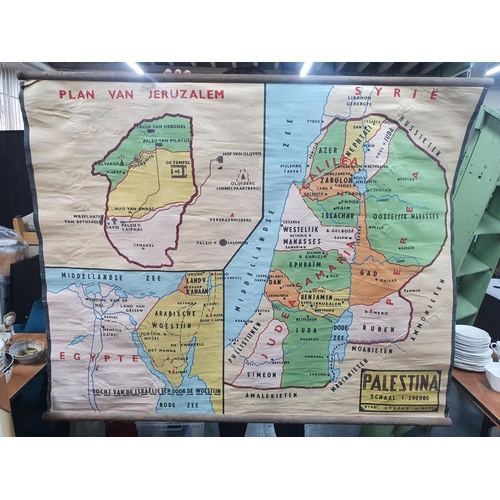 296 - Unique, hand-painted in oil on cloth, mid 20thC FOLK ART Dutch map of PALESTINE,

110 x 136 cm