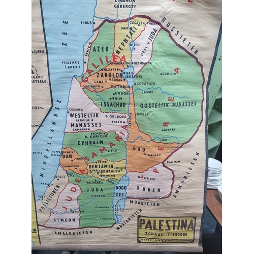 296 - Unique, hand-painted in oil on cloth, mid 20thC FOLK ART Dutch map of PALESTINE,

110 x 136 cm