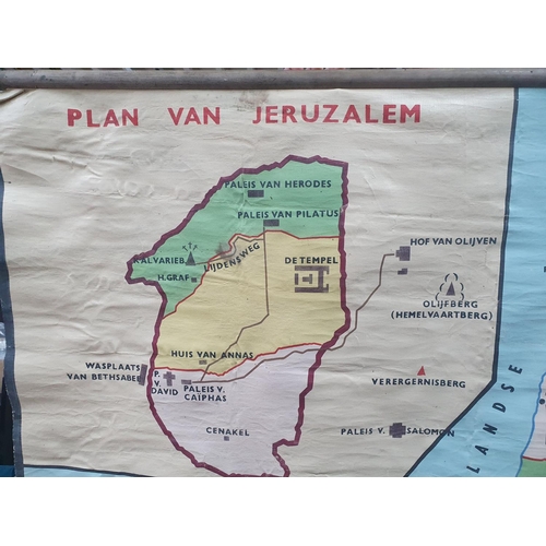 296 - Unique, hand-painted in oil on cloth, mid 20thC FOLK ART Dutch map of PALESTINE,

110 x 136 cm