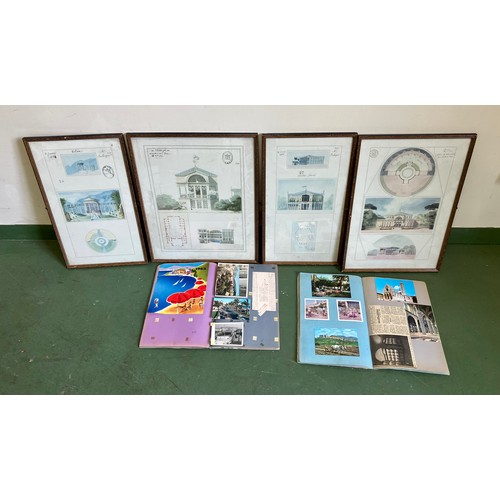 104 - Four French 1980s reprints of 1865 Ecole Beaux Arts w/c building designs, all framed with Two 1963 h... 