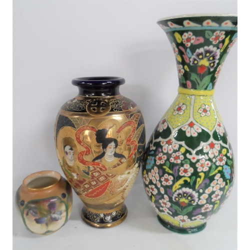 487 - Three various sized vases including a Satsuma example (3)