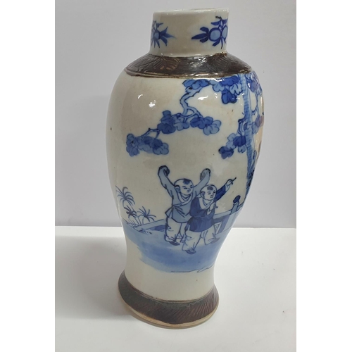 425 - late 19th/early 20th century Chinese blue & white crackle glaze baluster vase with brown bark effect... 