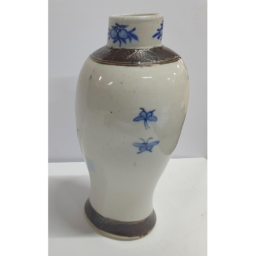 425 - late 19th/early 20th century Chinese blue & white crackle glaze baluster vase with brown bark effect... 