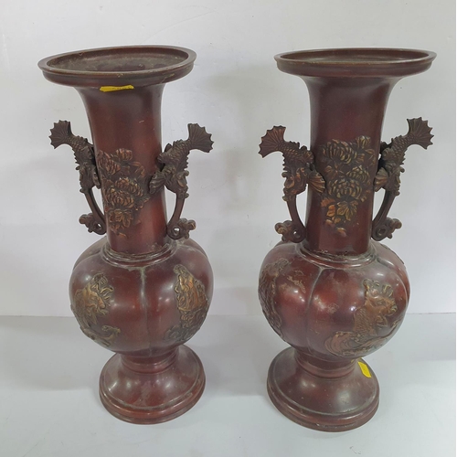 286 - Pair of ornately cast antique bronzes (2),

38 cm tall           4.75 Kgs