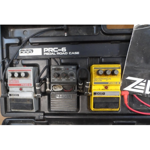 313 - A DOD PRC-6 pedal board case containing a DOD FX-20-B stereo phaser, an Arion SCH-1, a DOD FX-50-B o... 