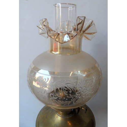 190 - Over-sized Victorian columned brass oil lamp with circular base and original etched glass,

Approx 7... 