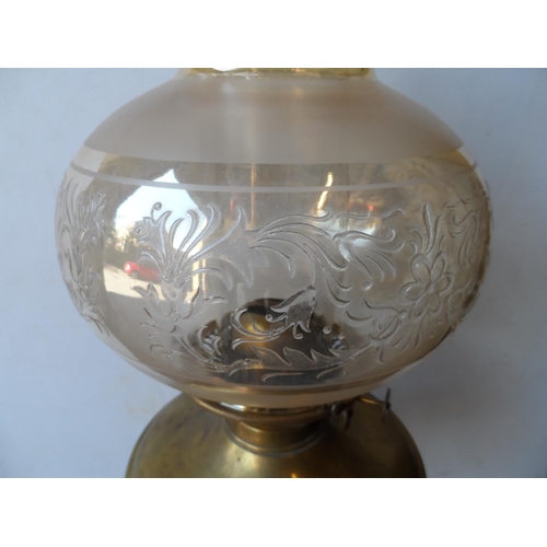 190 - Over-sized Victorian columned brass oil lamp with circular base and original etched glass,

Approx 7... 