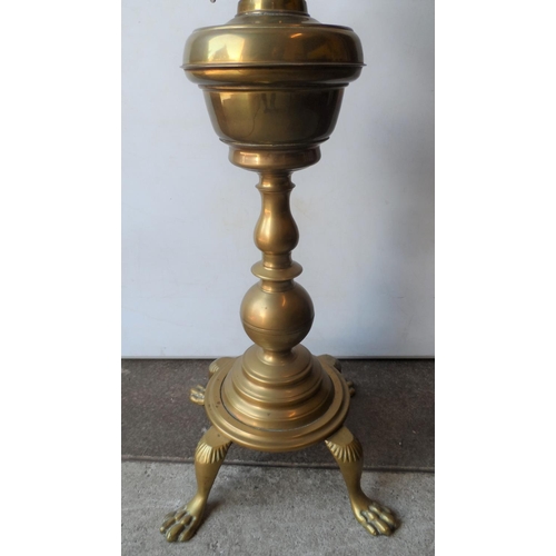 191 - Very large, free standing Victorian brass oil lamp on 4 footed base and original etched glass,

Appr... 