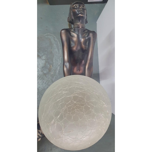 222 - Modern, tall, Art Deco style bronzed metal standing lamp depicting a young naked lady holding a lamp... 