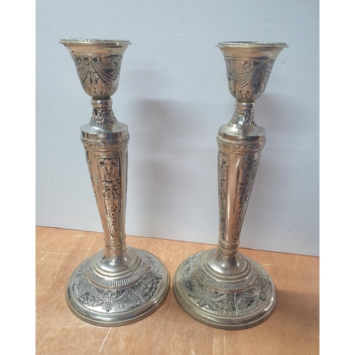 223 - Victorian cruet set on stand together with a half claret jug and a fine pair of ornate plated candle... 