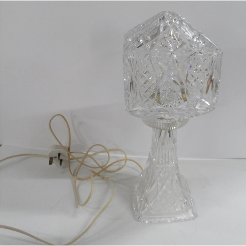 225 - Unusually shaped, cut-glass crystal table lamp