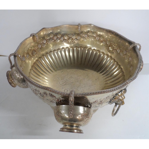 227 - Antique silver plated punch bowl with floral decoration with 5 associated cups