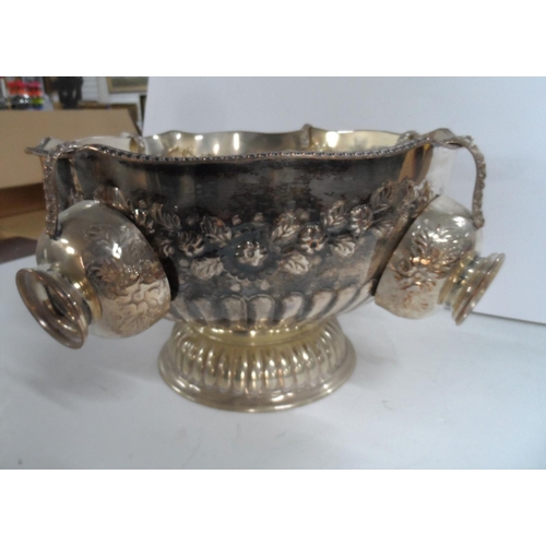 227 - Antique silver plated punch bowl with floral decoration with 5 associated cups