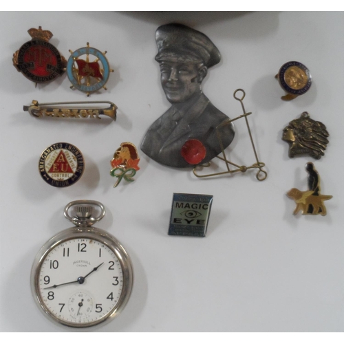 241 - Collection of items to include a pair of early motorbike goggles, Ingersol pocket watch and numerous... 