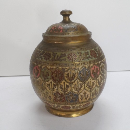 243 - Indian enamelled brass, lidded jar,  27 cm tall, Small ceramic hand-painted Buddha with children,  1... 