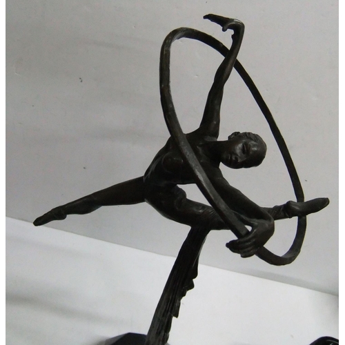 276 - Bronze figure of a dancer with a hoop on a marble base