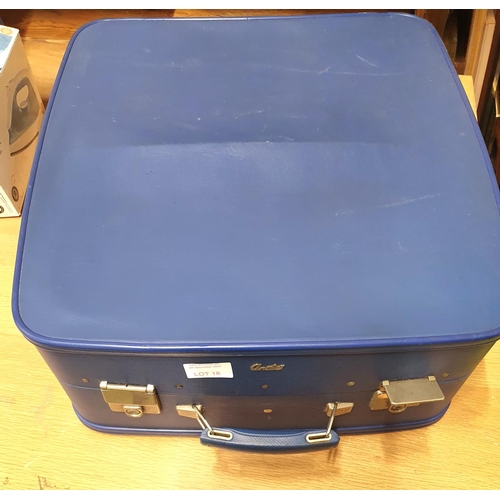 18 - Large vintage Antler blue suitcase filled with clean ladies clothes