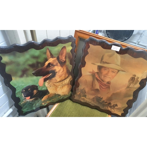 42 - John Wayne portrait print together with a similar Alsatian print (2)