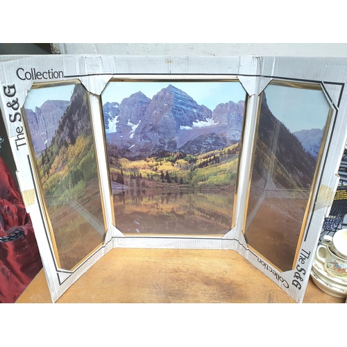 251 - Boxed, as new S&G triptych landscape print