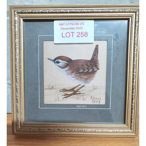 258 - Brenda Kean 1977 framed small watercolour of a Wren