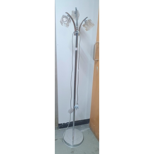 389 - Modern free-standing, brushed white metal standing lamp