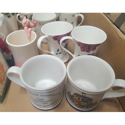 396 - Box of various coffee mugs including Laura Ashley examples (Qty)