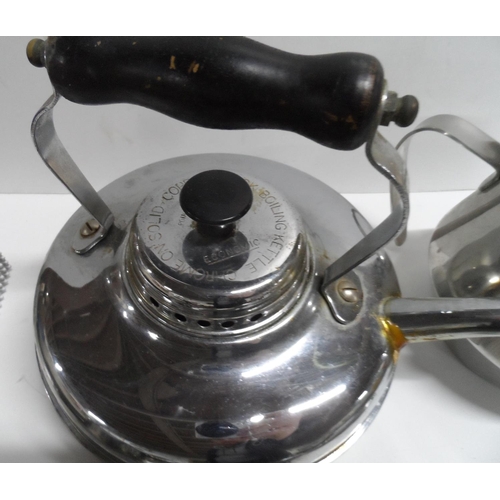 796 - Collection of mainly 1970s stainless steel serving ware together with a Viners silver plated kettle ... 