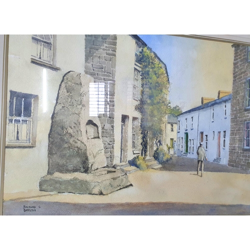 856 - Two originals pictures including a G Bateson street scene watercolour together with 2 prints, all fa... 