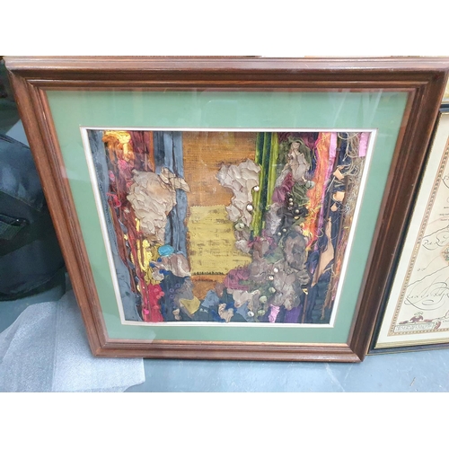 862 - Fine quality framed collage picture by Barbara Wright together with a framed map of Yorkshire (2)