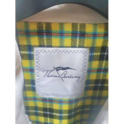 903 - Stunning 100% Thomas Burberry cream coat with yellow tartan inner