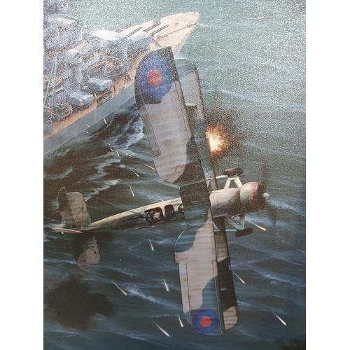 906 - Ivan BERRYMAN (born 1958) canvas print depicting the German battleship Bismark coming under attack f... 