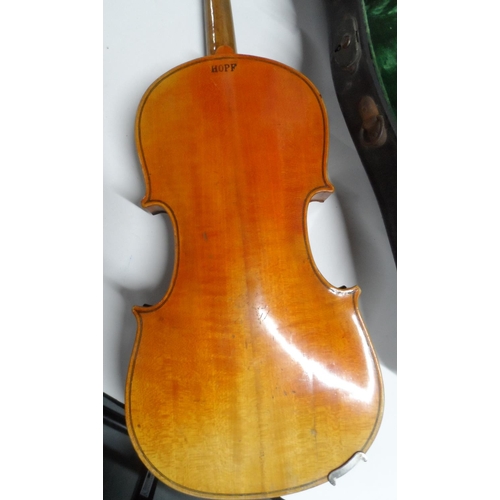 981 - Old Hopf violin together with its hard carry case