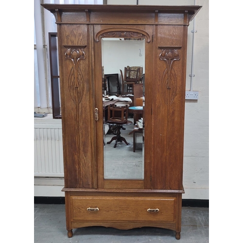 1175 - Mid-century wardrobe with central bevelled edge mirror