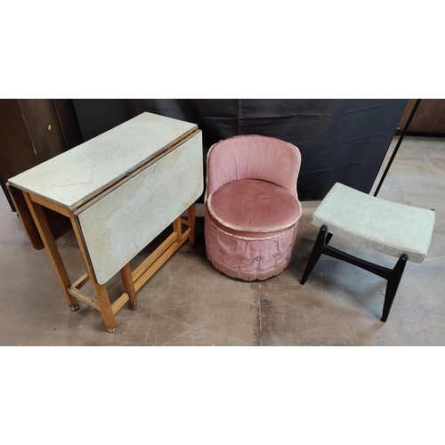 1192 - A table, small upholstered chair and footstool (3)