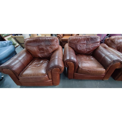 1214 - Three-piece brown leather suite, sofa and two armchairs (3)