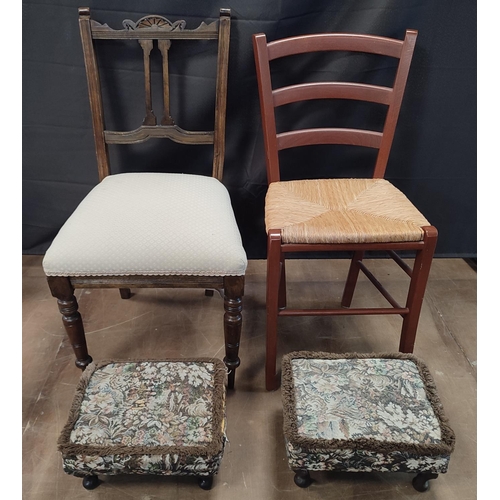 1216 - Two chairs together with two footstools (2)