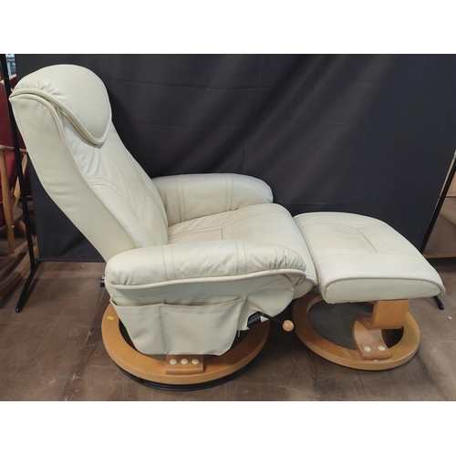 1217 - Cream leather swivel recliner and matching footstool (2)