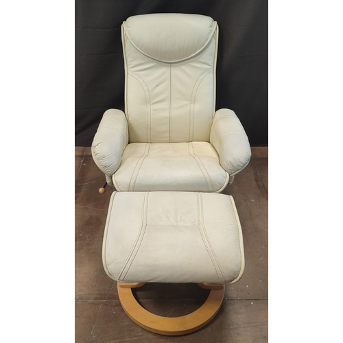 1217 - Cream leather swivel recliner and matching footstool (2)